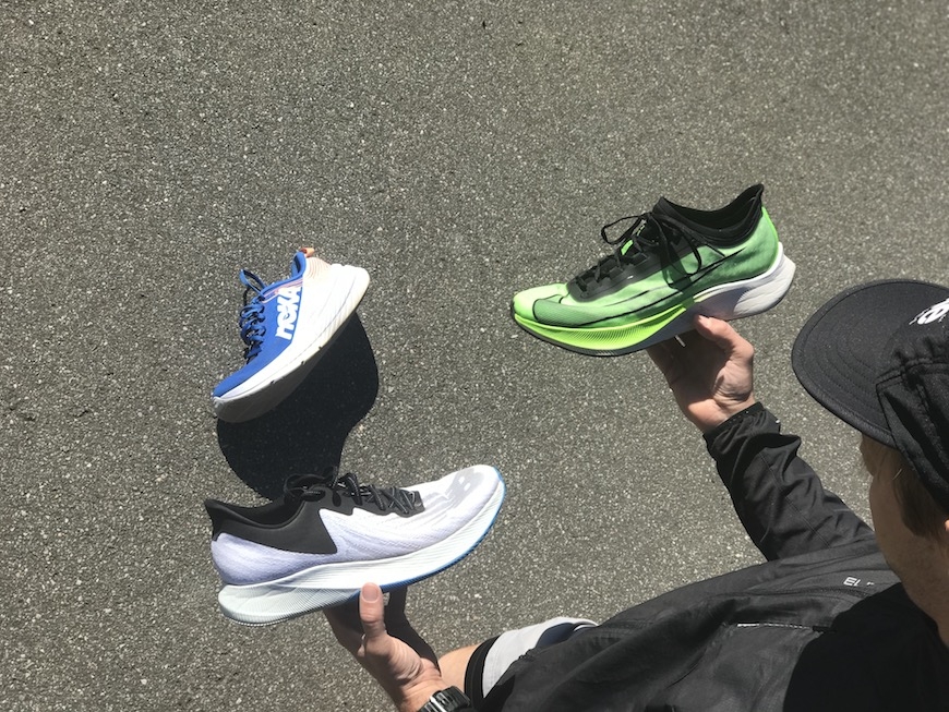 new balance fuelcell tc vs. nike zoom fly 3 vs. hoka one one carbon x