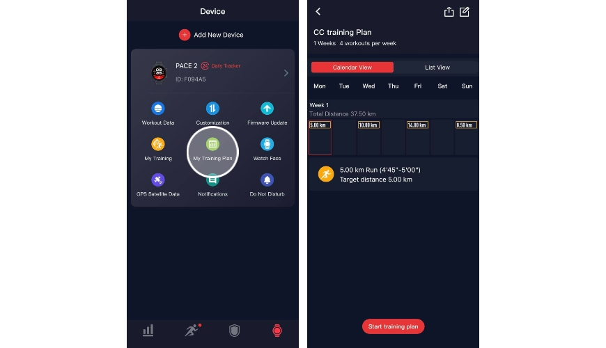 COROS Pace 2 training plan